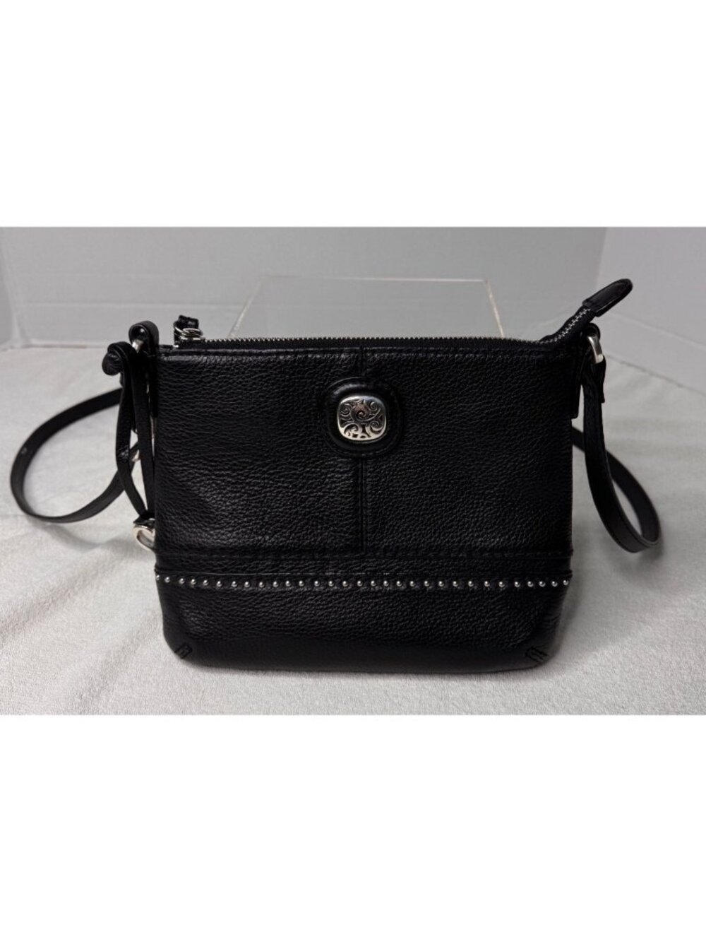 Brighton Demi Mini Pebbled Leather Crossbody Bag Heart Charm Studded Detail EUC